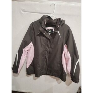 Athletech Women XL 3-in-1 Interchange Winter Jacket Hood Brown Outer‎ Pink Liner